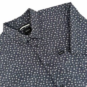 RVCA Navy Geometric Print Short Sleeve Button Up Shirt slim fit m